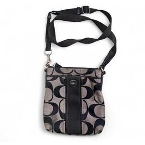 Coach Bag Black Signature Stripe Swing Pack Crossbody Handbag Purse